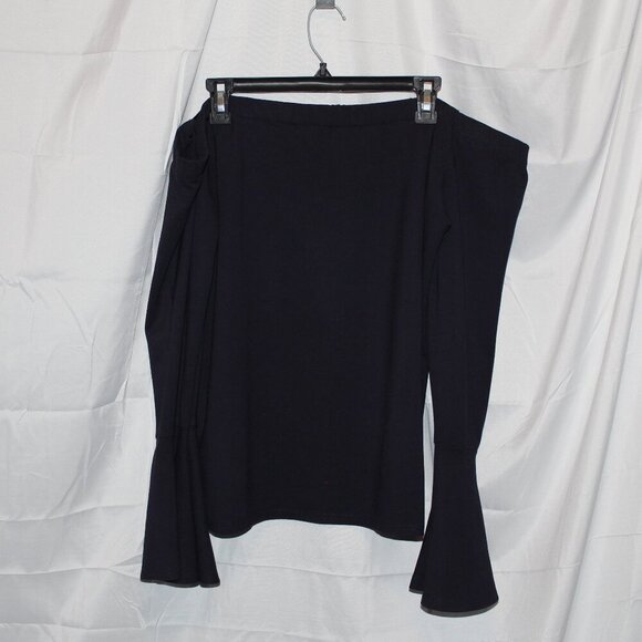 Sugar + Lips, Top, XL, Navy Blue, Off-Shoulder, Long Bell Sleeves, Rayon Spandex - Picture 2 of 5
